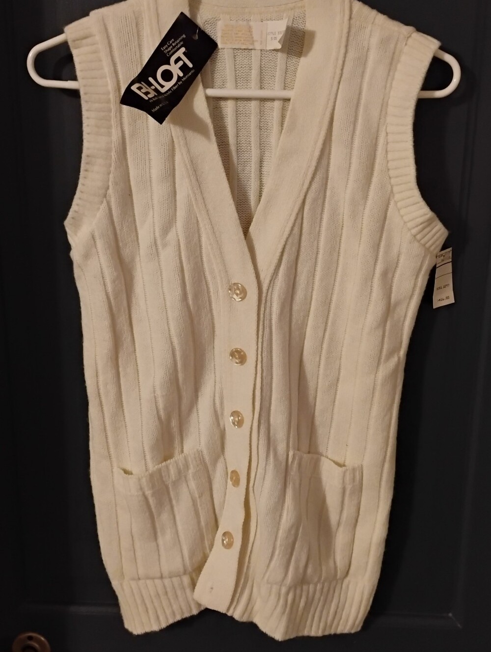Vintage 1983 Bi-Loft by Monsanto cream/ivory knit sweater vest W/TAGS!